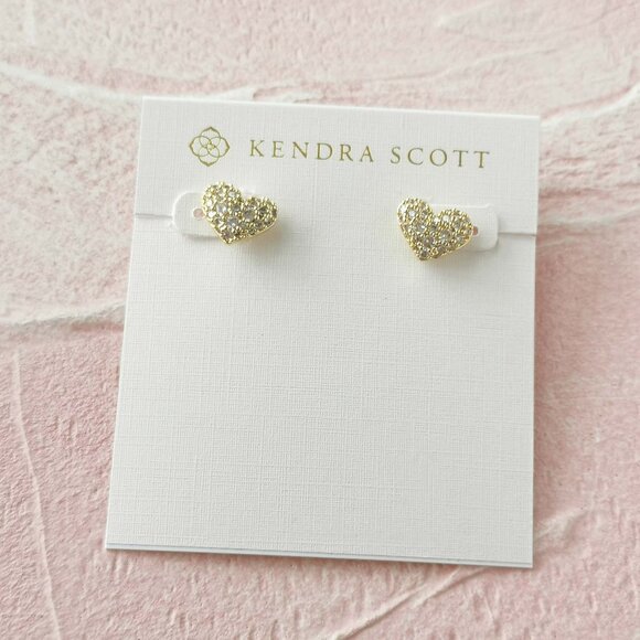 Kendra Scott Jewelry - Kendra Scott Ari PAVE White Crystal Gold Heart Earrings